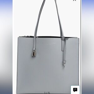 Marc Jacobs The Grind Large Leather Tote Bag Pebbled Leather Rock Grey NWT $450